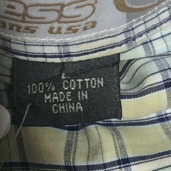 Vintage Guess Jeans Mens Plaid Blue Yellow Short Sleeve Button Shirt Size Large - Picture 5 of 10